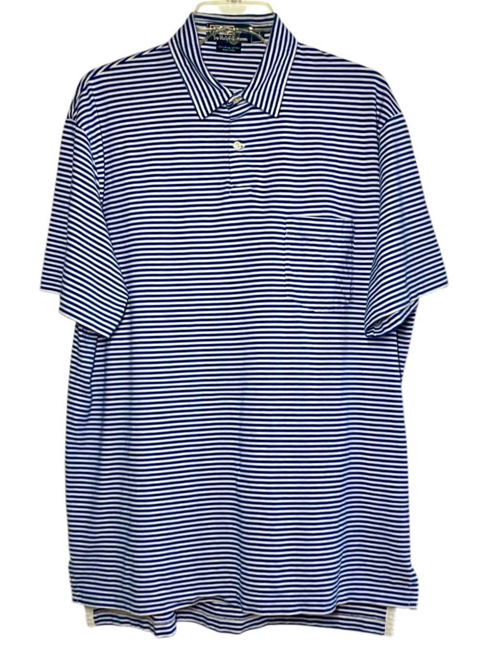 Polo Ralph Lauren Pima Cotton Striped Polo in Royal Blue/White Mens L